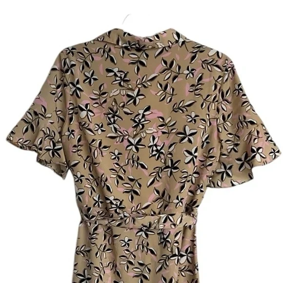 Banana Republic Tan Printed Ruffle Sleeve Shirt Dress Size 6 NWT - Picture 7 of 14